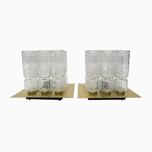 Plafonniers en Verre Structuré et Laiton de Limburg, 1960s, Set de 2