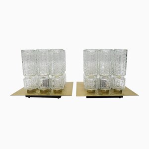 Structured Glass and Brass Flush Mounts from Limburg, 1960s, Set of 2