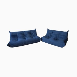 Blaues Togo 2-Sitzer & 3-Sitzer Sofa Set von Michel Ducaroy für Ligne Roset, 1970er, 2er Set