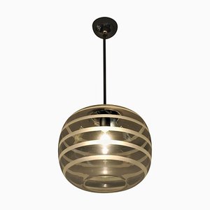 Lampada da soffitto vintage in vetro a righe smerigliate, anni '20