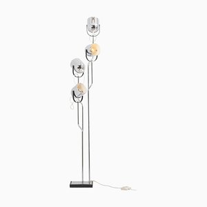 Lampada da terra in metallo cromato e nero di Reggiani, Italia, anni '70
