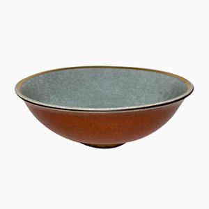 Mid-Century Blue and Red Crackle Glaze Porcelain Bowl with Silver Decor by Leitão & Irmão for Royal Copenhagen