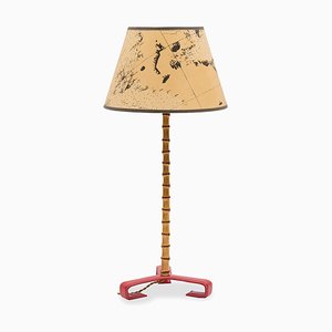 Lámpara de mesa de cuero de Jacques Adnet, años 50