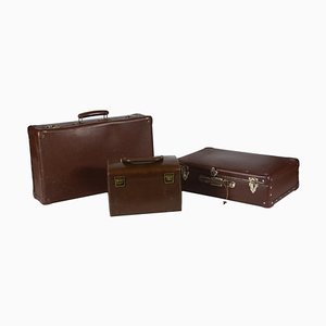 Suitcases in Cardboard and Veil Pelle Leather, 1950s, Set of 3