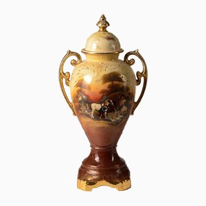 Vase Antique avec Couvercle de Falcon Pottery, Angleterre
