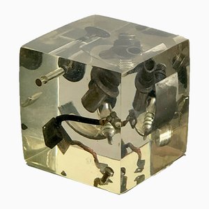 Cubo decorativo vintage con elementi meccanici di Pierre Giraudon, anni '70