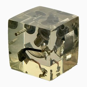 Cubo decorativo vintage con elementos mecánicos de Pierre Giraudon, años 70