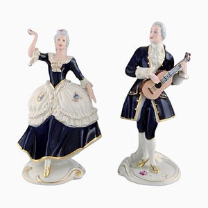 Rococo Couple in Hand-Painted Porcelain from Royal Dux, 1940s, Set of 2