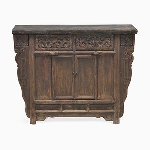 Antique Chinese Side Cabinet with Carved Drawers