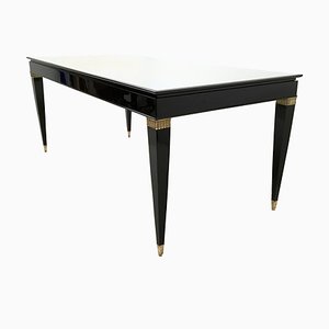 Italian Lacquered Wood Dining Table with Taupe Glass Top by Paolo Buffa, 1950s