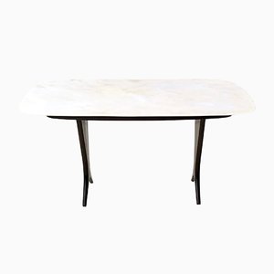 Vintage Italian Ebonized Wood Coffee Table with Marble Top Attributed to Guglielmo Ulrich