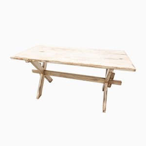 Pine Table with Patina in Rustic White, 1920s