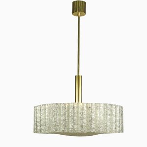 Vintage Tubular Brass and Glass Drum-Shaped Ceiling Lamp from Doria Leuchten, 1960s