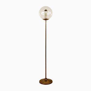 Mid-Century Glass Ball and Brass Floor Lamp