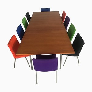 Fully Restored Conference Table in Teak & Metal with Airport Chairs by Hans J. Wegner for Andreas Tuck, 1960s, Set of 26