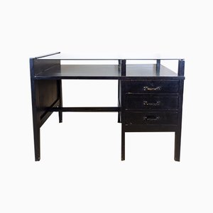 Bureau Vintage Noir avec Plateau en Verre, 1970s