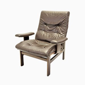 Vintage Leather and Black Rosewood Lounge Chair