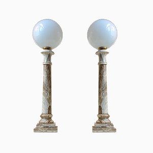 Italian Marble Column Table Lamps from Onyx Art, 1970s, Set of 2