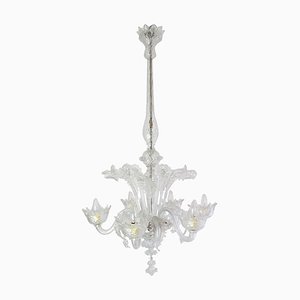 Tall Venetian Murano Chandelier with Six Arms in Clear Glass, 1950s