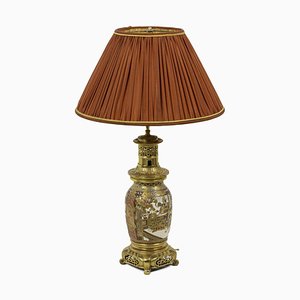 Lampada da tavolo in Satsuma in terracotta e bronzo dorato, fine XIX secolo