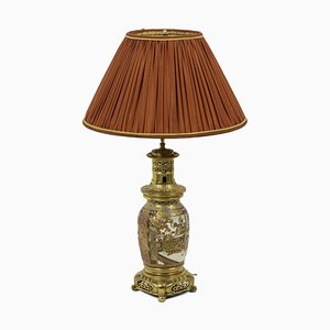Lámpara de mesa de loza Satsuma y bronce dorado, década de 1880