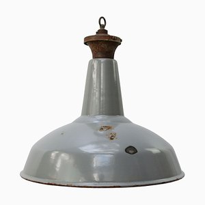 Lámpara colgante británica industrial vintage esmaltada en gris