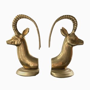 Fermalibri a forma di antilope in ottone, anni '50, set di 2