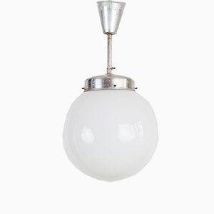 Large Art Deco Opaline Glass Pendant Lamp