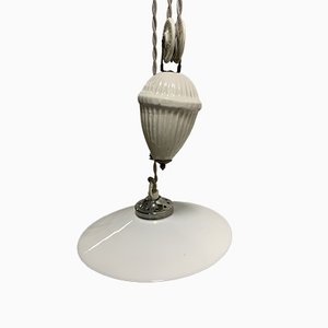 Lampada da soffitto in porcellana e vetro opalino, Italia, anni '30
