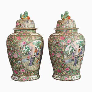 Large Vintage Art Deco Oriental Ceramic Baluster Urns, 1940s, Set of 2