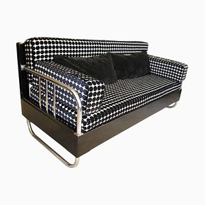 Bauhaus Sofa, Chromed Steeltubes and Black Lacquered Wood, Germany circa 1930s