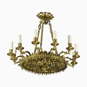 Lampadario in stile vintage in metallo dorato e bronzo, fine XIX secolo
