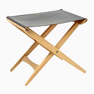 Oak and Leather Folding Stool by Östen Kristiansson for Luxus, 1960s