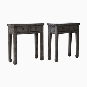 Tables d'Appoint Antique Gris avec 2 Tiroirs, Set de 2