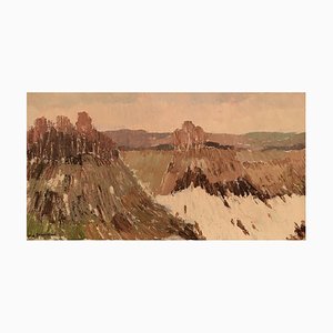 Swedish Oil on Canvas Mountain Landscape by Olle Rhönnstad, 1960s