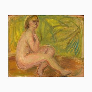 Huile sur Panneau Modèle Nude Study par Pär Lindblad, Suède, 1949