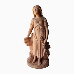 Antikes Mädchen aus Terrakotta mit Mandoline-Skulptur