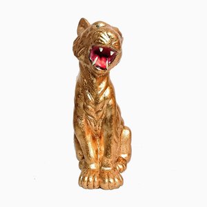 Tigre et Feuilles d'Or Vintage en Céramique