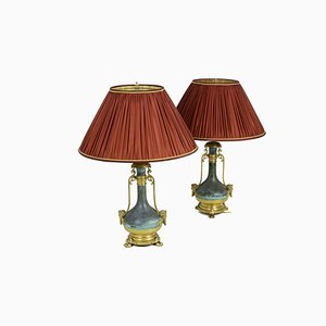 Table Lamps in Green Patinated and Gilt Brass, 1880s, Set of 2
