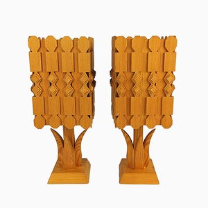 Scandinavian Pine Table Lamps, 1960s, Set of 2