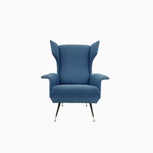 Italian Ultramarine Blue Fabric Armchairs with Metal Legs, 1950s, Set of 2