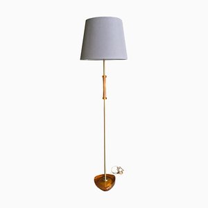 Glas und Teak Stehlampe, 1960er