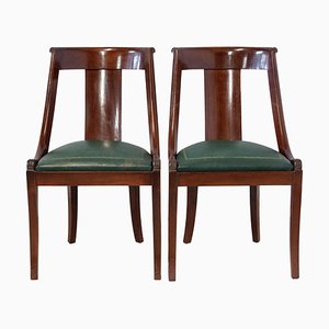 Grüne Französische Empire Leder Stühle, 2er Set