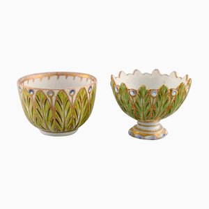 Cuencos o tazas Meissen antiguos en miniatura de porcelana pintada a mano. Juego de 2