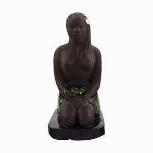 Balinese Girl in Raw and Glazed Ceramic by Bengt Wall, Sweden, 1950s