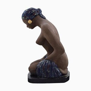 Balinese Girl in Raw and Glazed Ceramic by Bengt Wall, Sweden, 1950s