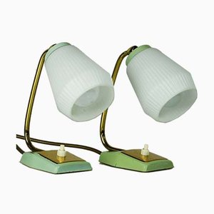 Vintage Brass and Glass Table Lamps, Set of 2