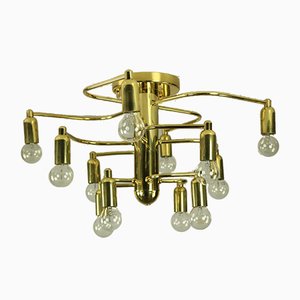 Mid-Century Brass Flush Mount Ceiling Lamp from Leola