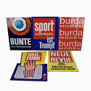 Mid-Century Kiosk Advertising Signs for Magazines, Set of 5