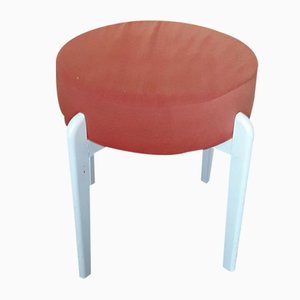 Vintage White Lacquered Beech Stool, 1970s